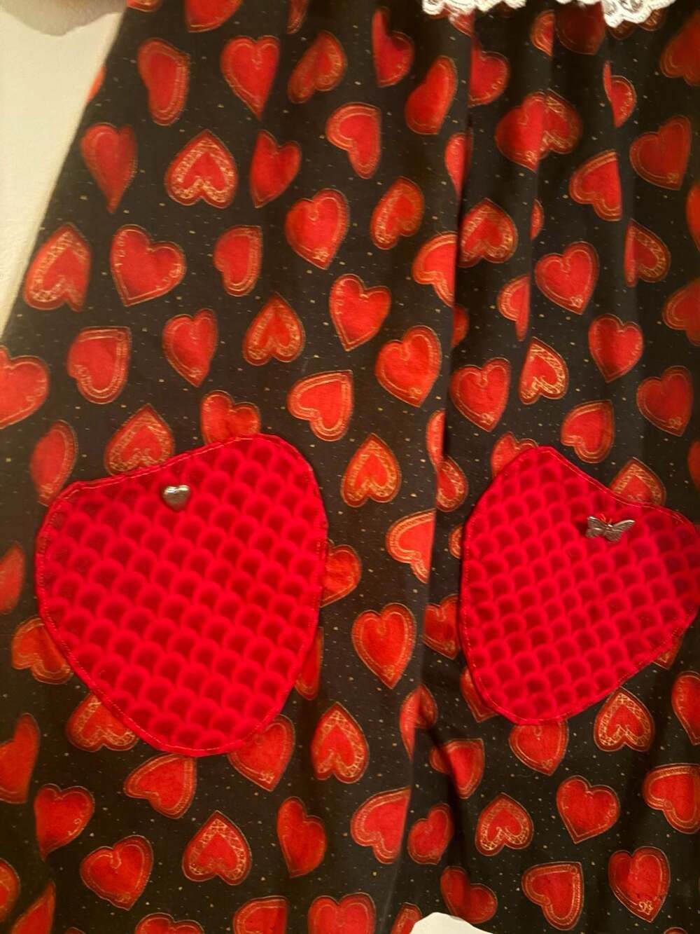 Vintage Handmade Girls Valentine's Day Heart Print Lace Collar Dress - Picture 3 of 6